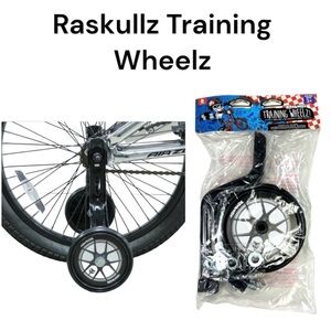NWT Raskullz Adjustable Bicycle Training Wheels, Fits 12-20" Bikes, Black/White